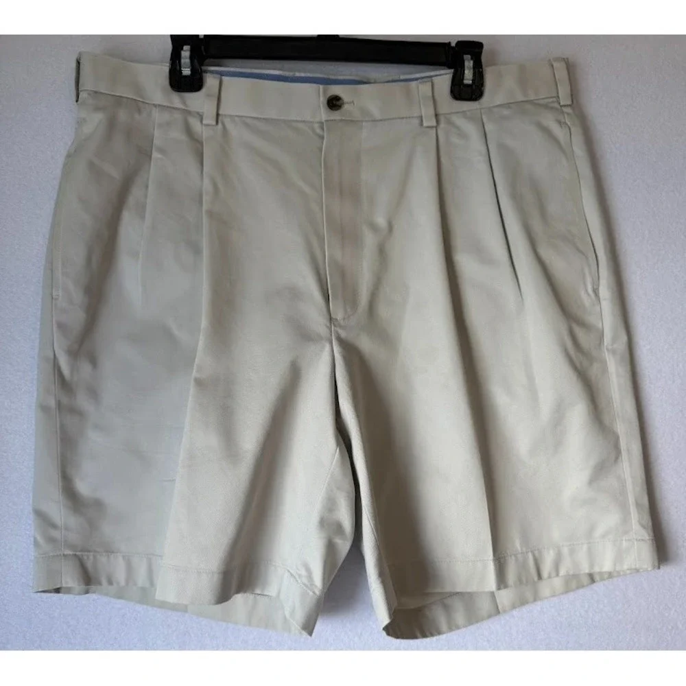 Brooks Brothers Advantage Chino Shorts Men W38 Beige Pleated Golf Casual Cotton